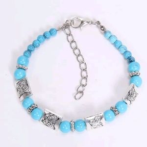 Tibetan Silver Bracelet Boho Butterfly blue